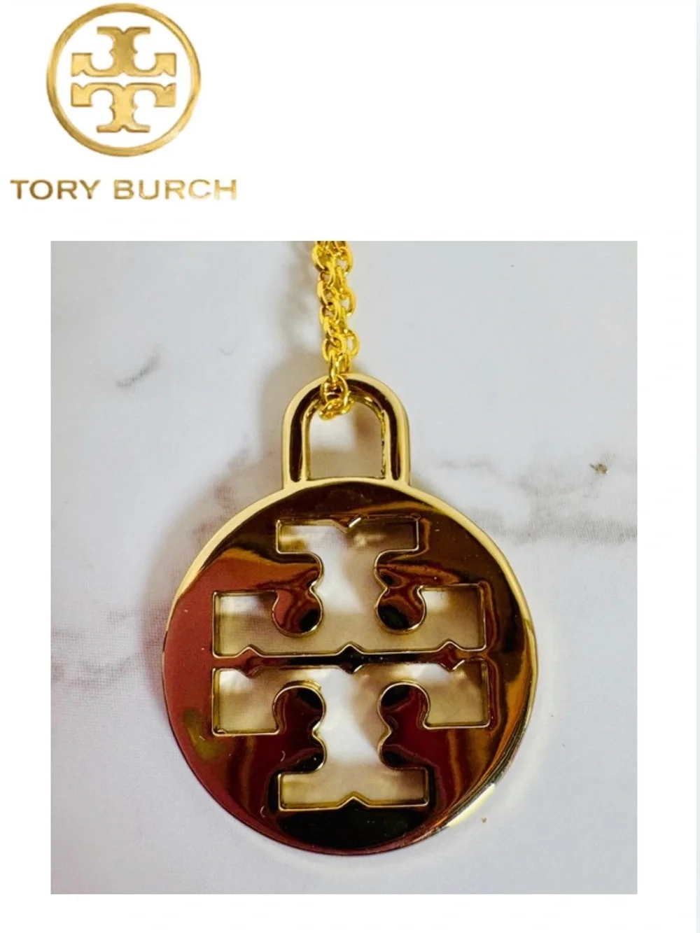 TORY BURCH Gold Logo Pendant, Necklace & Fishhook Earrings Jewelry Set